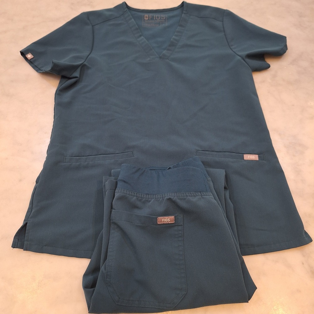 FIGS Scrub Set Wom Teal V-Neck Top-Sm Jogger Pants-XS FW1100 TZ1003 Medical 2 PC